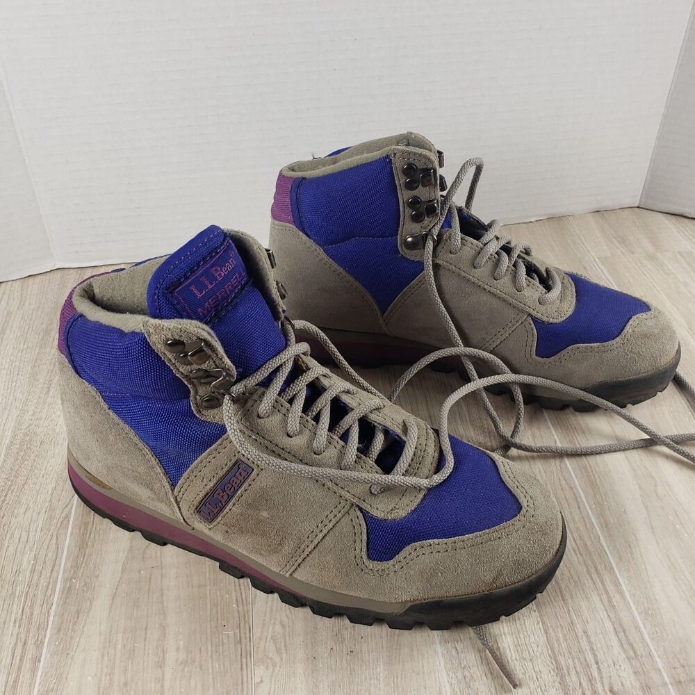VTG 90s LL Bean Merrell Lace Up Hiking Boots Womens 7 Gray Blue Purple M929